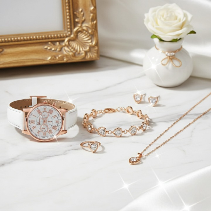 Conjunto Relógio Feminino Quartz e Jóia LUXO