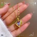 Colar de cristal Coração do Oceano,acessórios de moda em aço joias femininas sem desbotamento, luz, temperamento de luxo