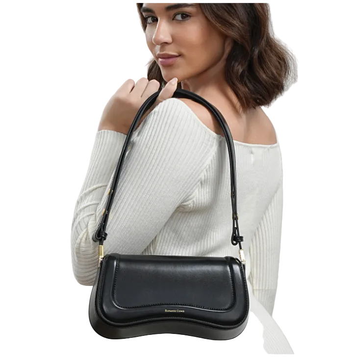 Bolsa de Ombro Feminina com Alça Ajustável, Bolsa Feminina Elegante com Couro Preto, Bolsa Transversal Tiracolo Presente