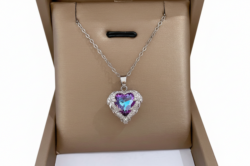 Colar de cristal Coração do Oceano,acessórios de moda em aço joias femininas sem desbotamento, luz, temperamento de luxo